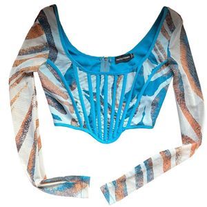Women’s prettylittlething blue/zebra print long sleeve corset top size 0 NWOT*